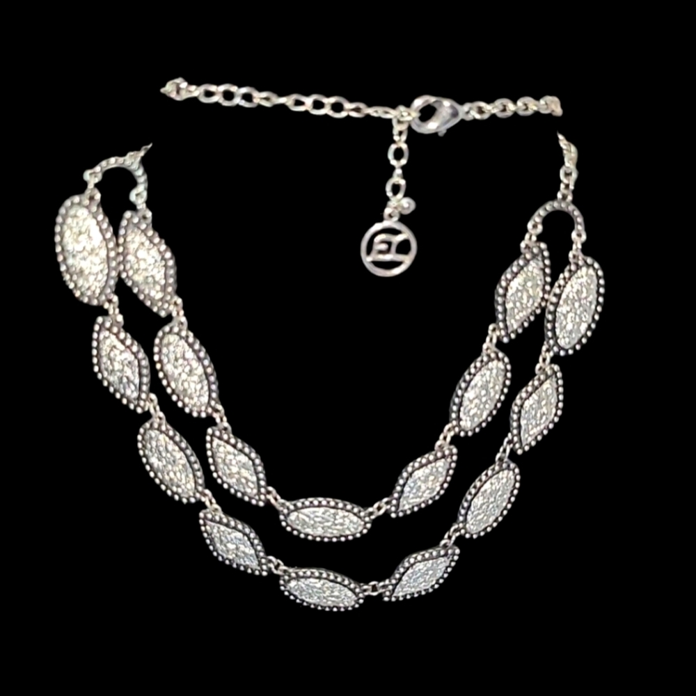 Erica Lyons Double Strand Silver Tone and Black Necklace